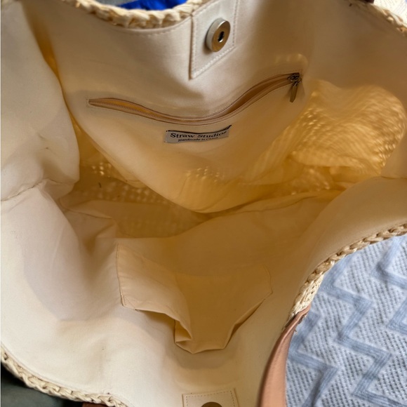 STRAW STUDIOS Hello Summer Tote Bag Handmade With Pockets Snap Closure 14 x 19.5 - Picture 4 of 6